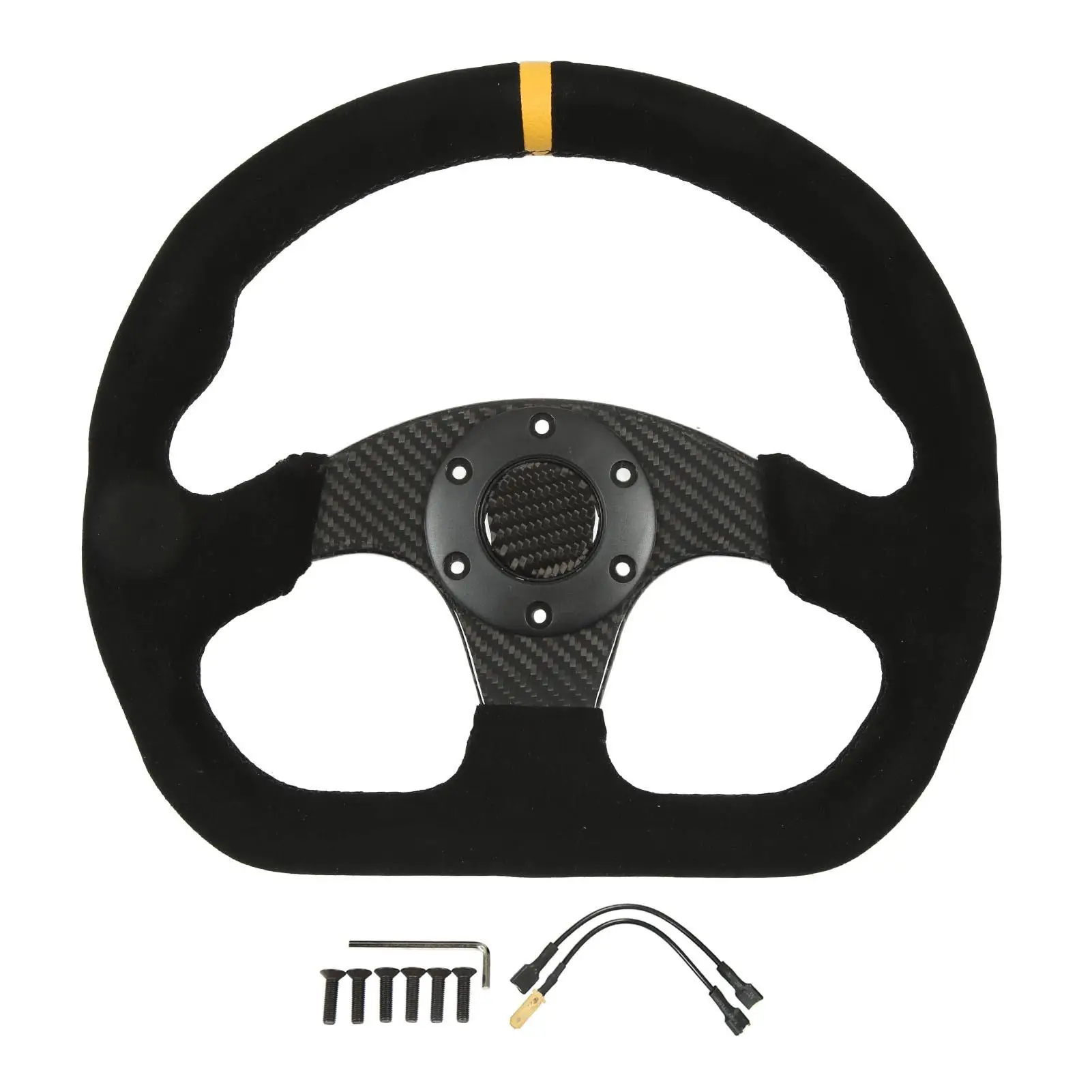 

Racing for car Steering Wheel Black Stitching Carbon Fiber 6 Holes Comfortable Suede Universal for car Modification