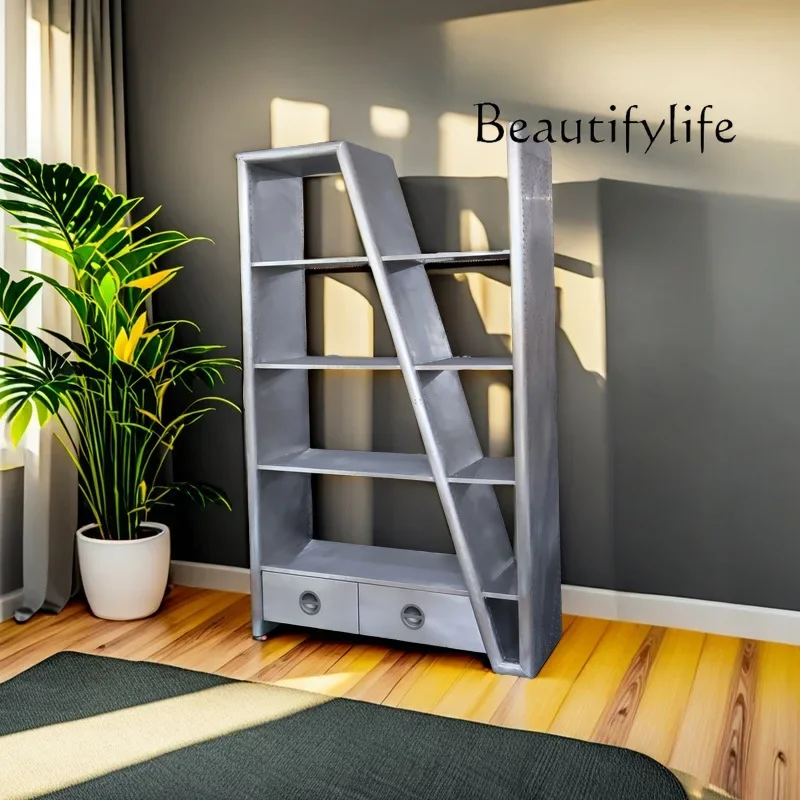 

Industrial style furniture, living room entrance rack, multi-purpose display, study with drawers, metal aluminum bookcase floor