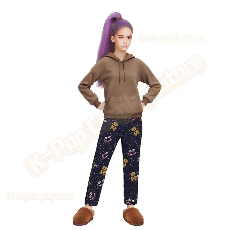 ‌ K-Pop De Mon Hunters Rumi ملابس خاصة مجموعة الكرتون الدب وقطار الحليب بيجامة من الحرير فضفاضة الساق السراويل هوديي تأثيري حلي هالوين