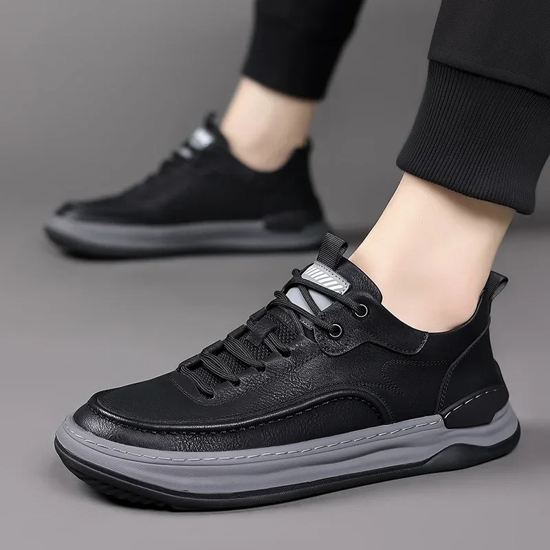 Genuine leather men's shoes luxury brand casual shoes lace up mens sneakers Italian breathable Tenis sport shoes skateboard shoe