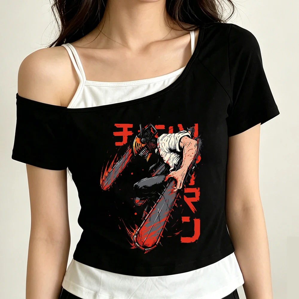 Chainsaw Man cropped top ladies cute meme clearance sales anime funny t shirt 2000s goth gyaru summer alternative