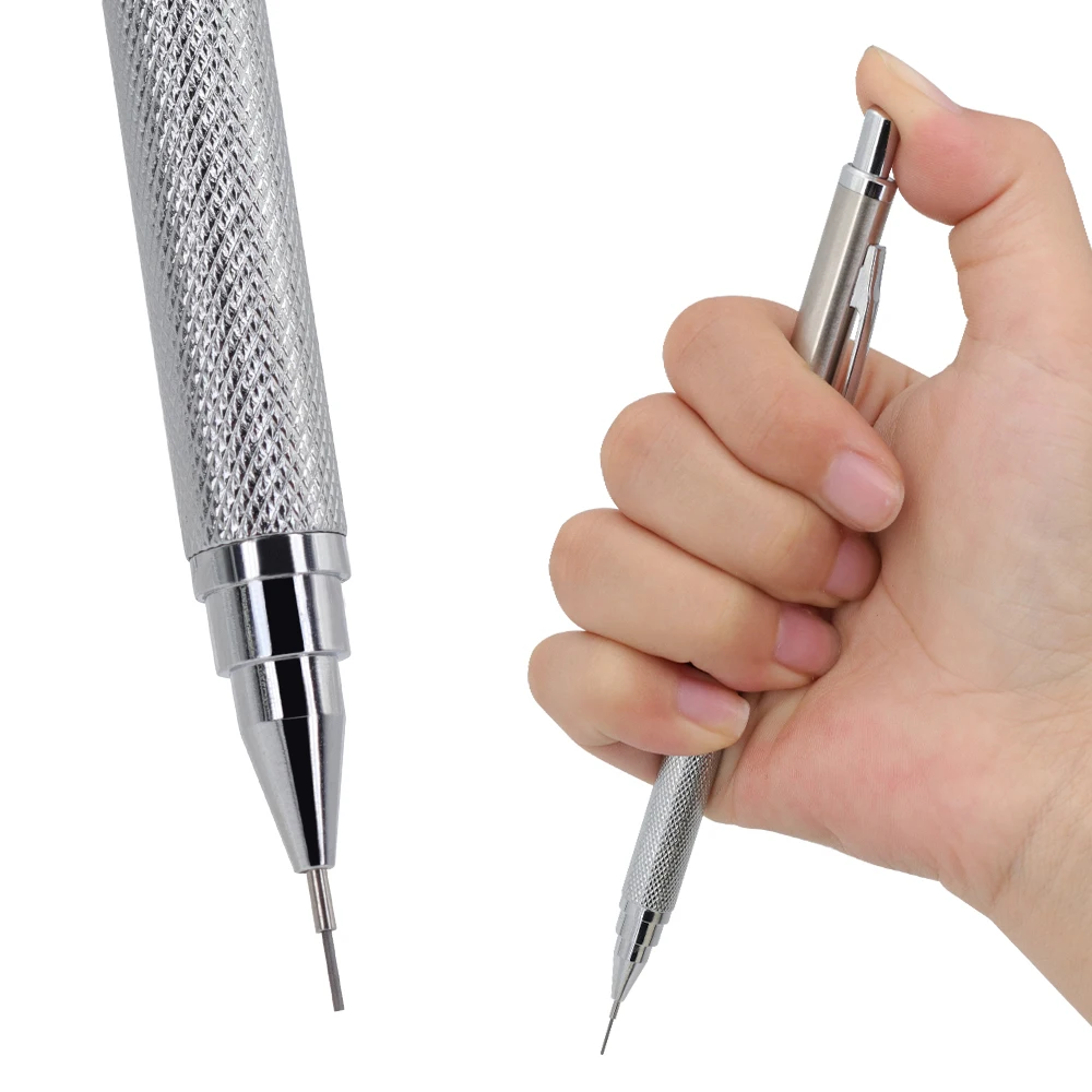0,5 0,7 0,9 1,3 2,0mm Mechanisches Metall-Bleistift-Set Kunstzeichnen Malen Automatischer Bleistift mit 2 Boxen Stifte Büro- und Schulbedarf – Detail 9
