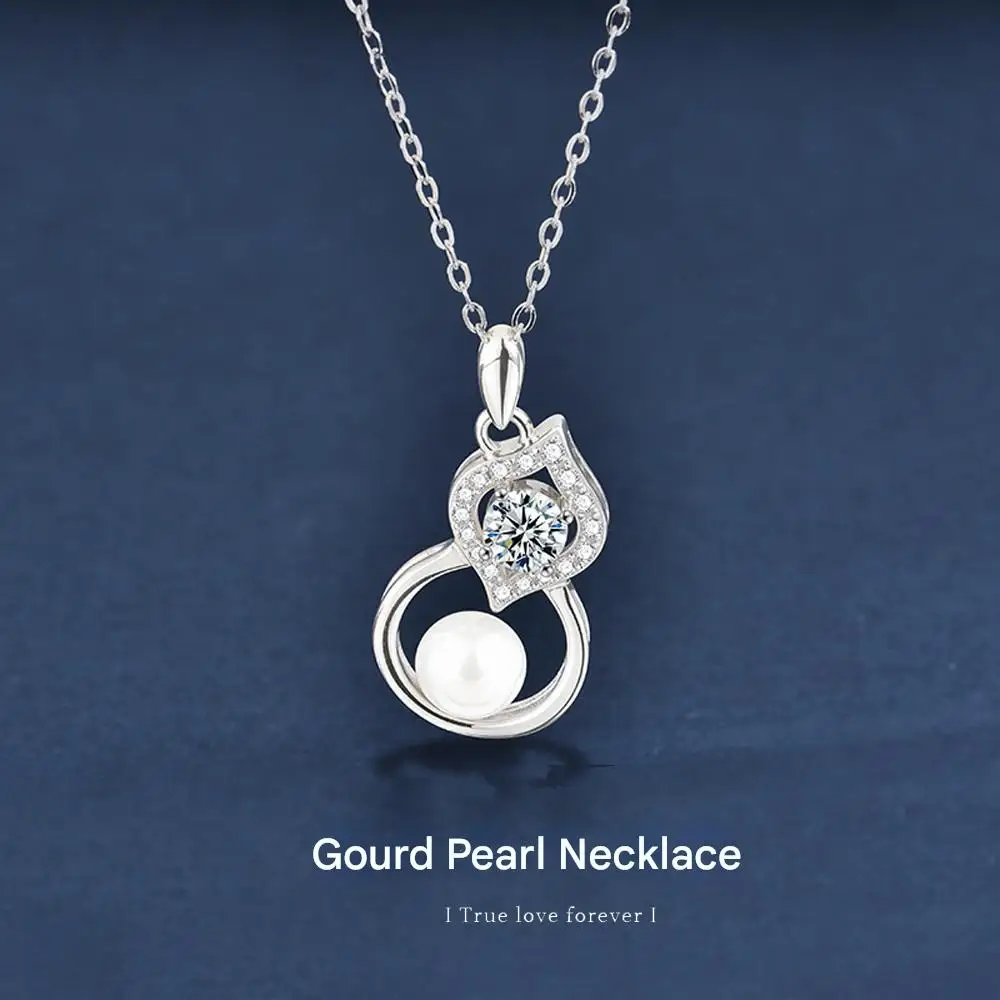 

925 sterling silver moissanite necklace with natural freshwater pearls and gourd pendant necklace, perfect for women's gifts