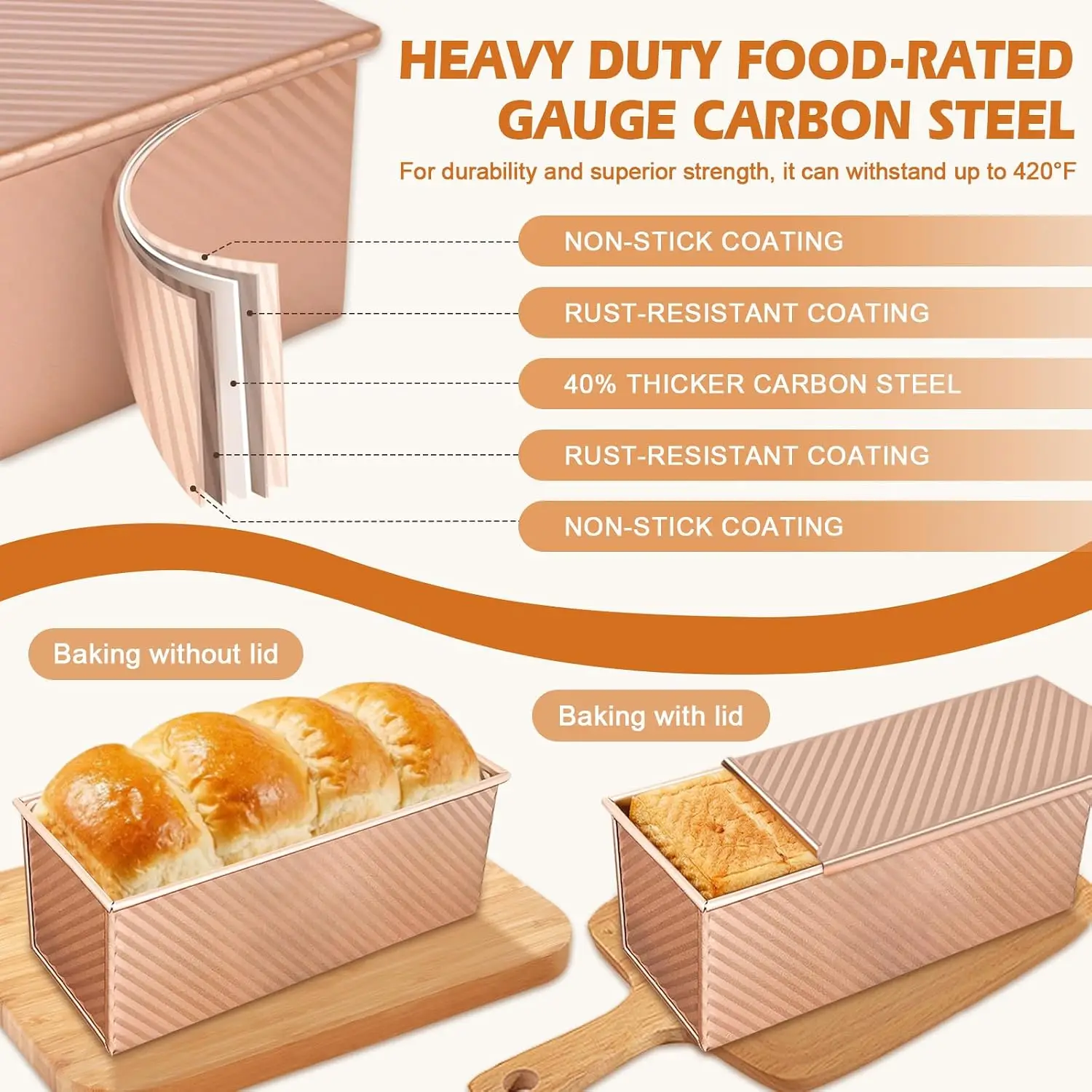 `Professional Pullman Loaf Pan Set, Carbon Steel Non-Stick Bread Mold with Sliding Lid and Baking Tools for Homemade Toast`