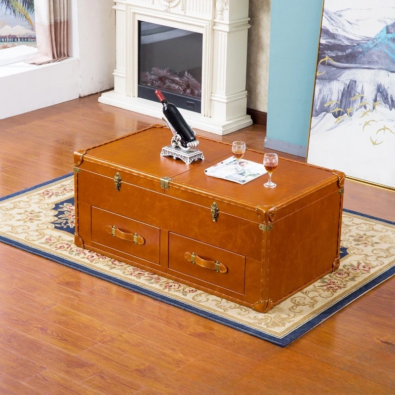 Living room retro leather case simple modern American country storage old creative long coffee table
