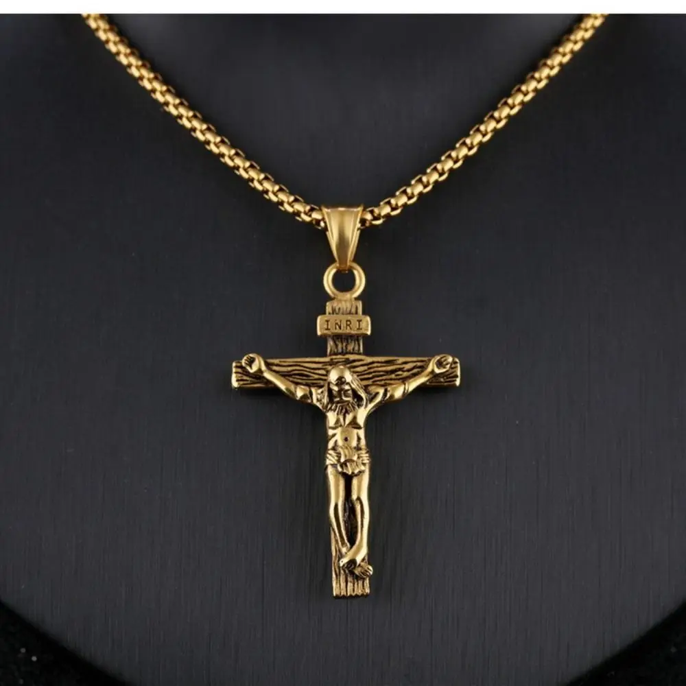 Street Style Gift Stainless steel Cross Jesus Cross Necklace Men Double Layer Choker Metal Clavicle Chain Korean Style Jewelry