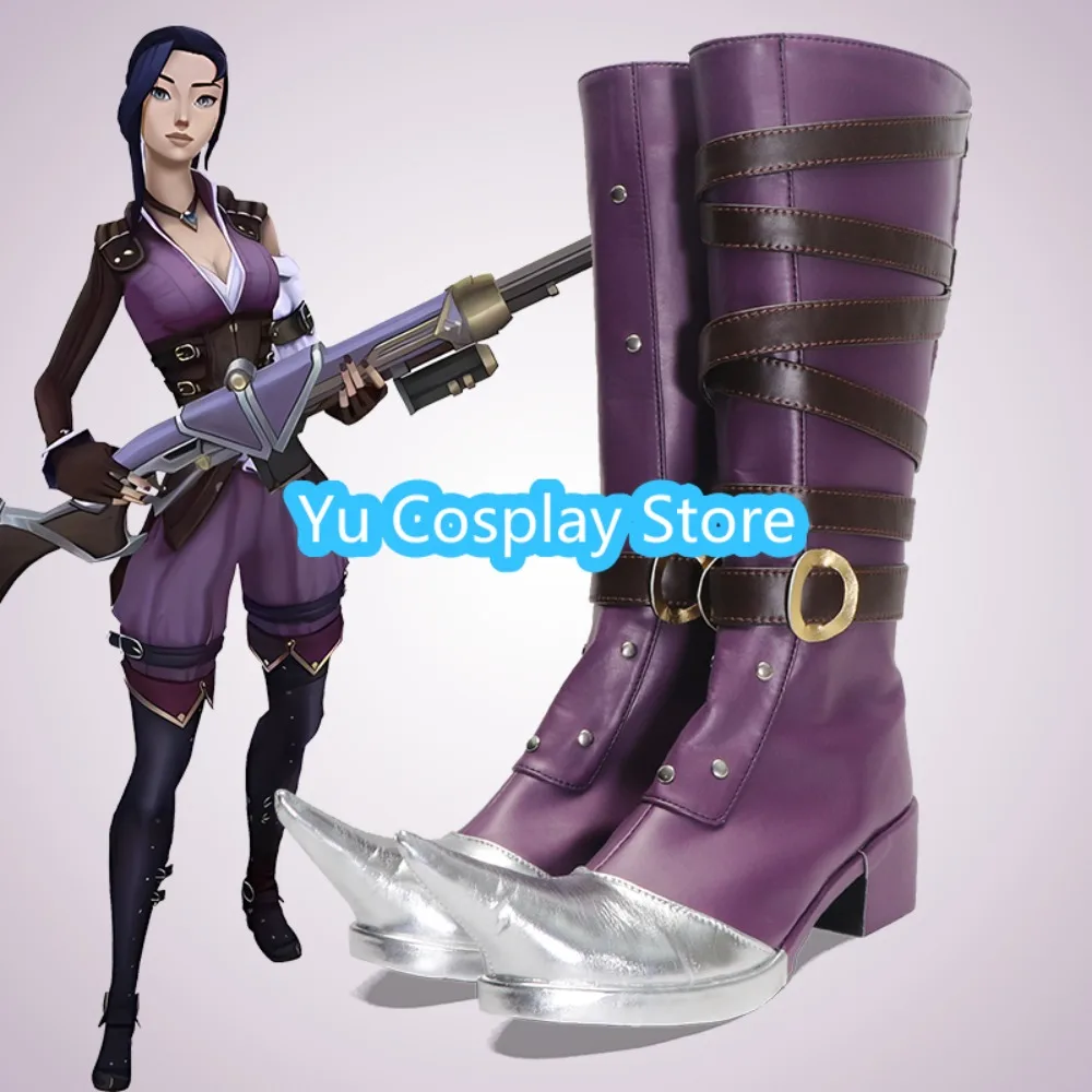 ร้านยูคอสเพลย์ รองเท้าคอสเพลย์จากเกม League of Legends ตัวละคร Arcane Caitlyn รองเท้าคอสเพลย์อนิเมะ รองเท้าบูท ชุดคอสเพลย์ฮาโลวีน อุปกรณ์ประกอบฉาก
