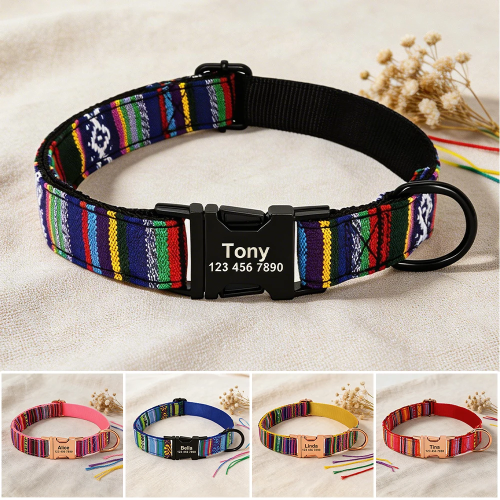 Personalized Nylon Dog Collar Free Custom Pet ID Collars Adjustable Puppy Dog Necklace Engraved Name for Small Medium Large Dogs