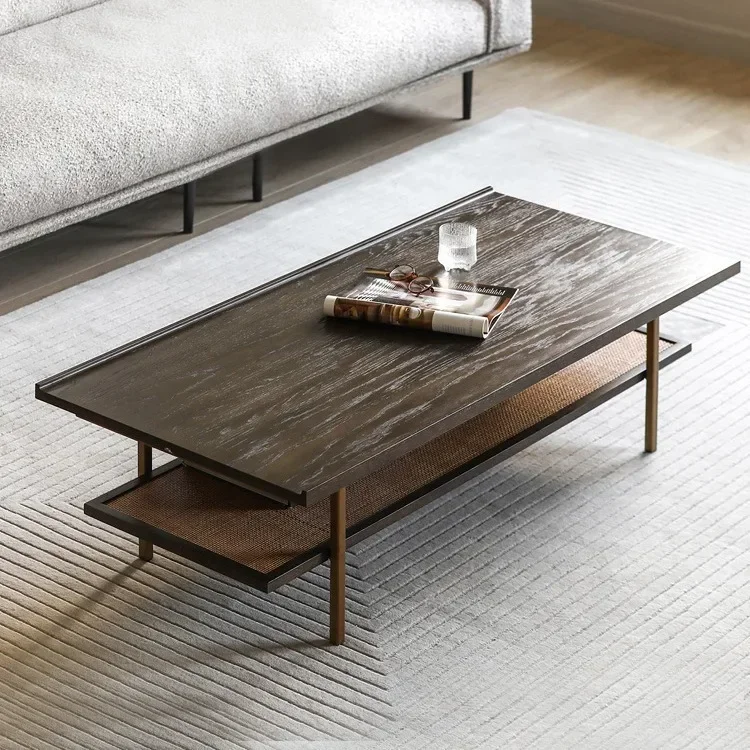 Nordic retro solid wood coffee table, Japanese-style simple living room  designer log square tea table