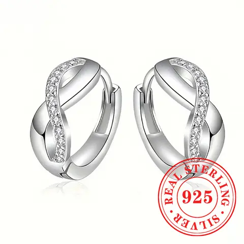 Huitan 무한 신호 디자인 여성을위한 후프 귀걸이 Dainty 925 스털링 실버 반짝 이는 CZ 액세서리 다목적 파티 쥬얼리