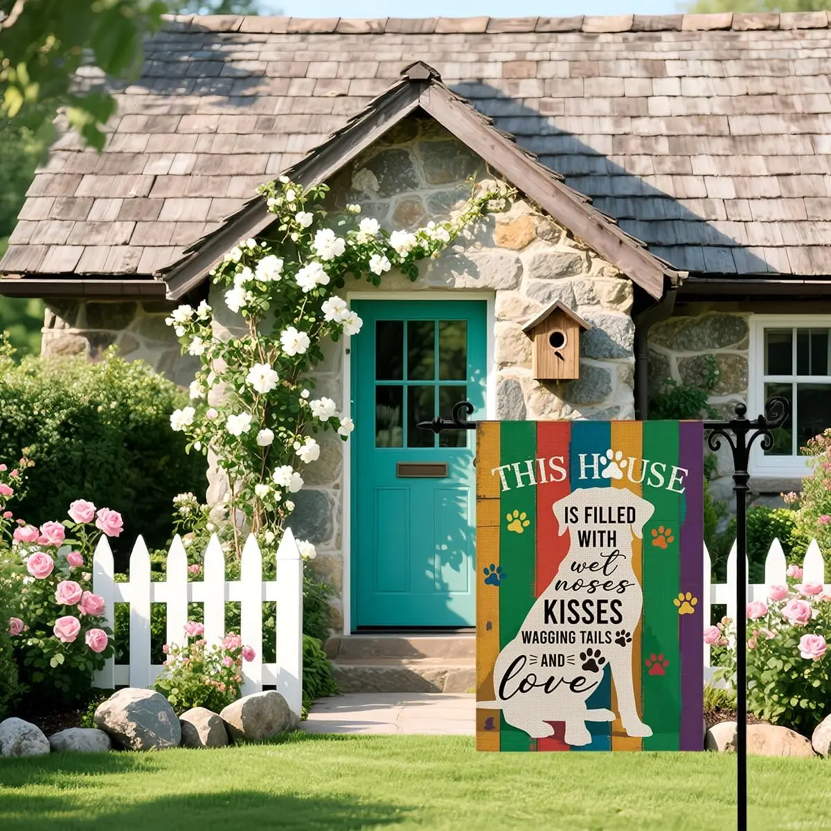 Garden Flag For Outside This House Is Filled With Wet Noses Kisses Wagging Tails And Love Double Sided Yard Flag With Dog Pa yyi