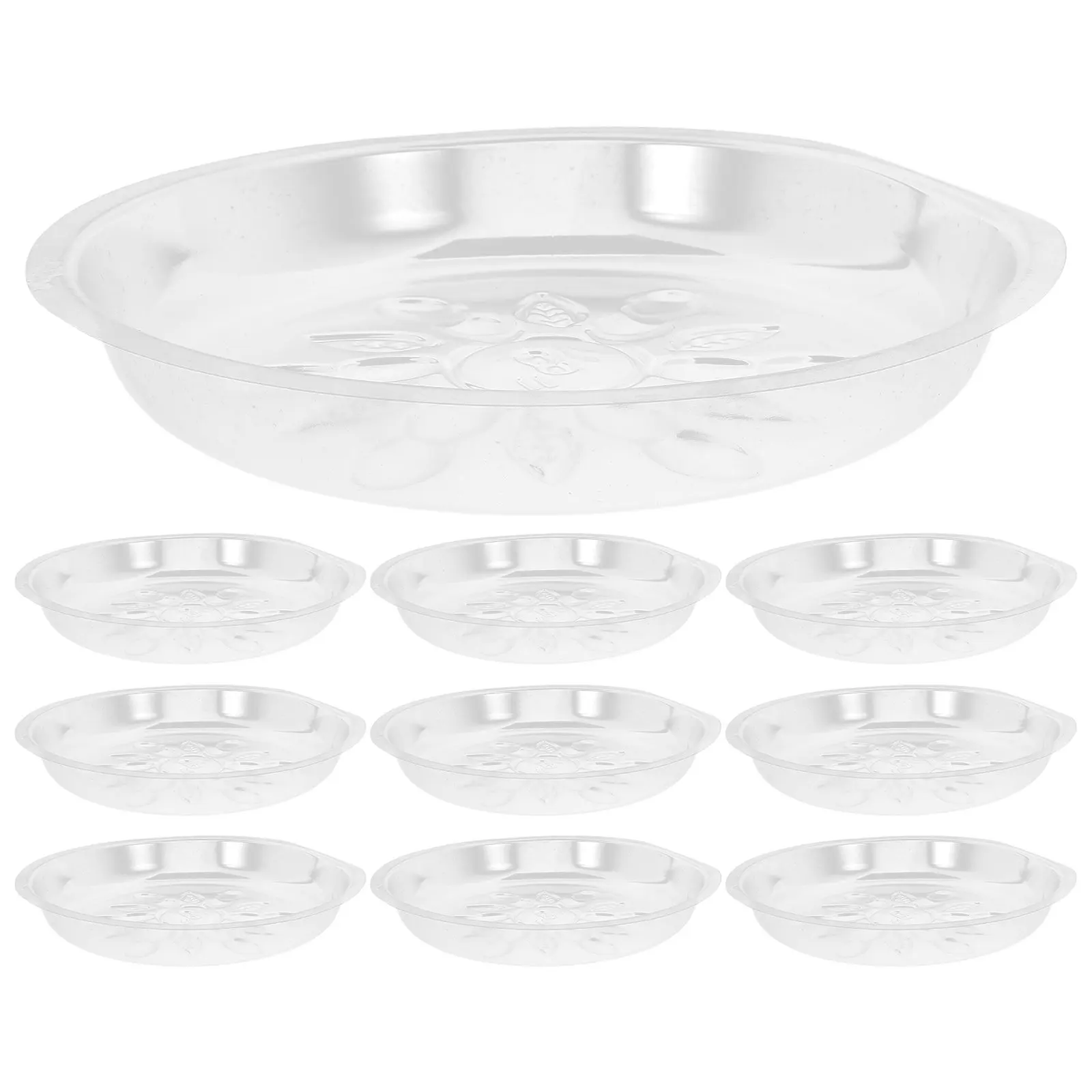 10Pcs Clear Round Plant Saucers Leaf Pattern Plastic Flower Pot Trays for Drainage Seed Starting