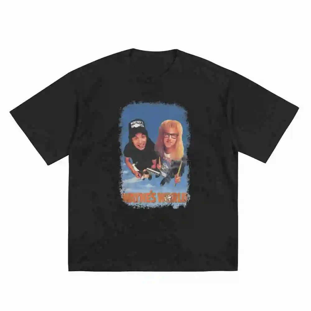 Wayne And Garth Guitar Drumsticks Short Sleeve Tee 100% Cotton T-Shirt