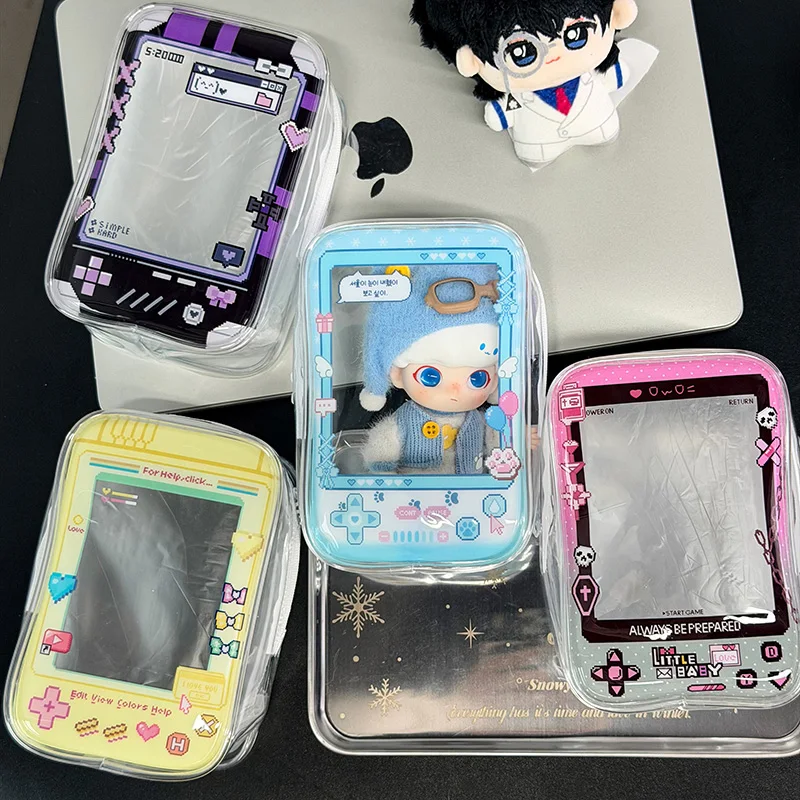Pixel Style Game Console PVC Doll Storage Bags Transparent Carrie Bag for 13cm Plush Doll Original Design Display Storage Bag
