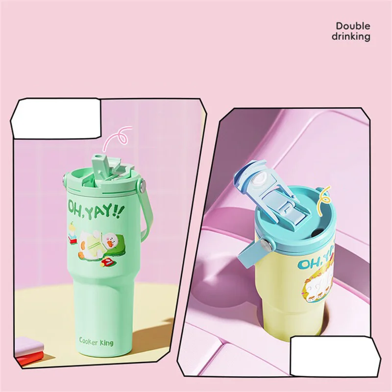 طباخ KinG 720 مللي كوب قارورة عازلة الكرتون نمط العزل كوب بقشة 316 أكواب القهوة الفولاذ المقاوم للصدأ المحمولة زجاجة ماء في الهواء الطلق