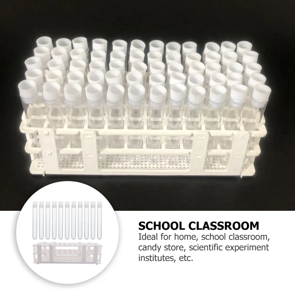 

60 Pcs Plastic Test Tube Rack Scientific Decoration with Cover Party Beads Holder Clear