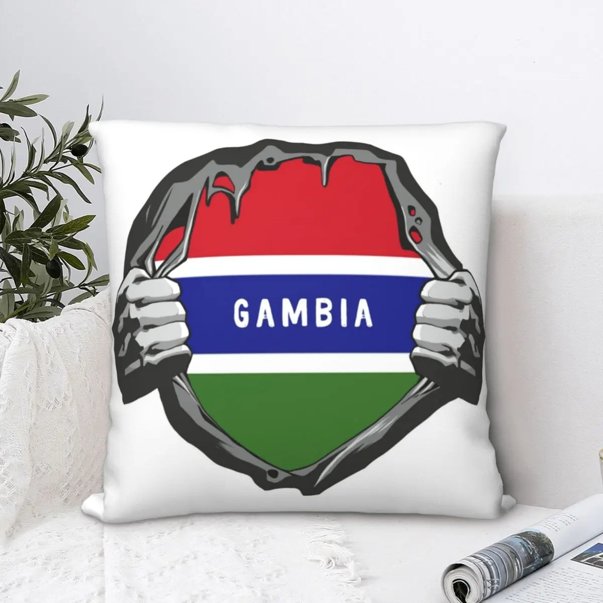 Gambia Chest Flags Design Square Pillowcase Polyester Pillow Cover Velvet Cushion Zip Decorative Comfort Throw Pillow For Home