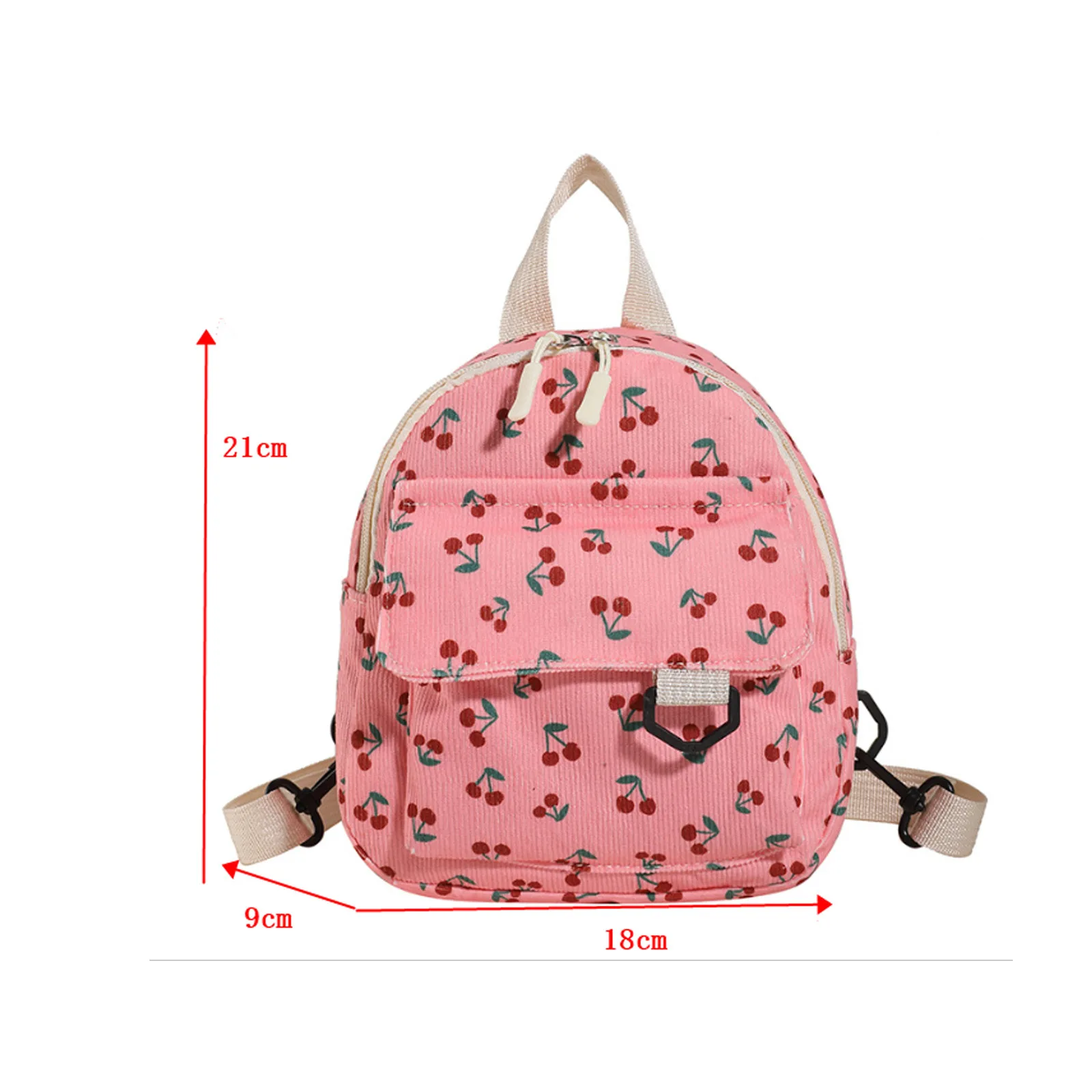 Cute Corduroy Kids Mini Backpack Cherry Printed Corduroy Casual Bag Small Backpack For Kindergarten Boys Girls