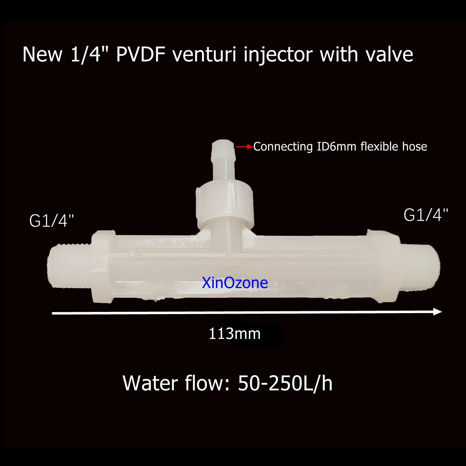 1/4in PVDF Venturi Injector with Valve Mixer Ozone Proof Ventu Tube XinOzone