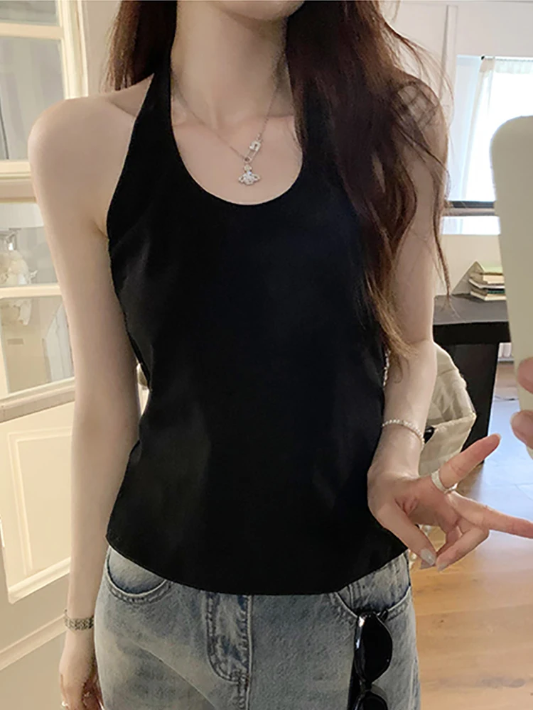 T-shirts Women Cotton Halter Neck Backless Sexy Short Slyte Tshirt Woman Black White T Shirt Tops Summer Ladies Clothing Tees