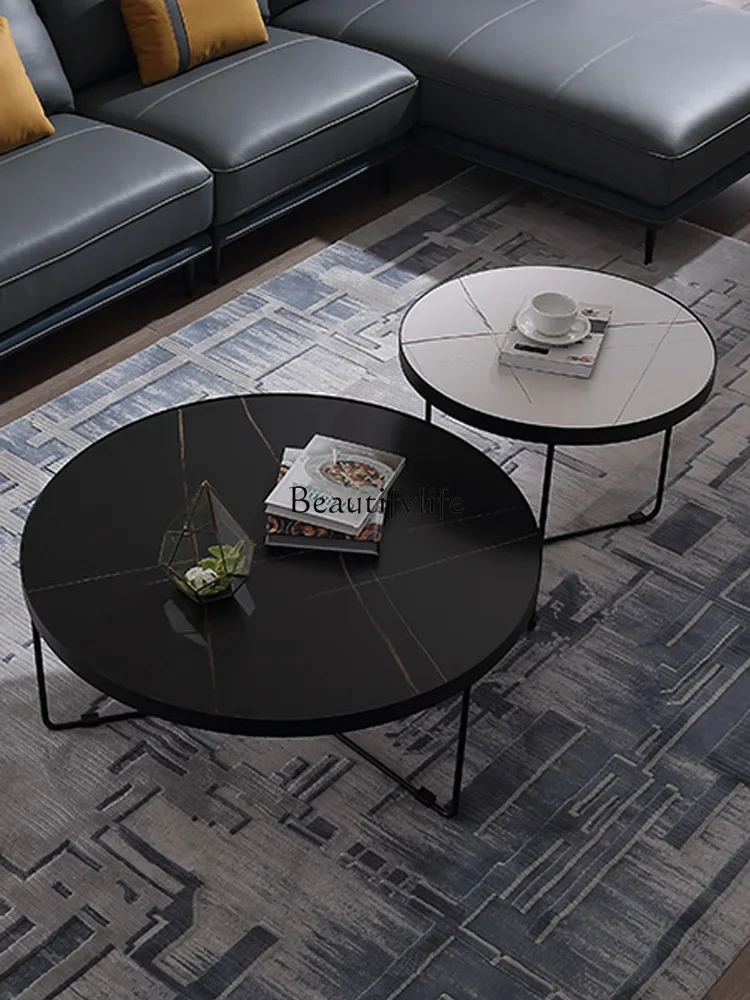 

FG10*Simple modern round living room wrought iron light luxury rock slab combination coffee table