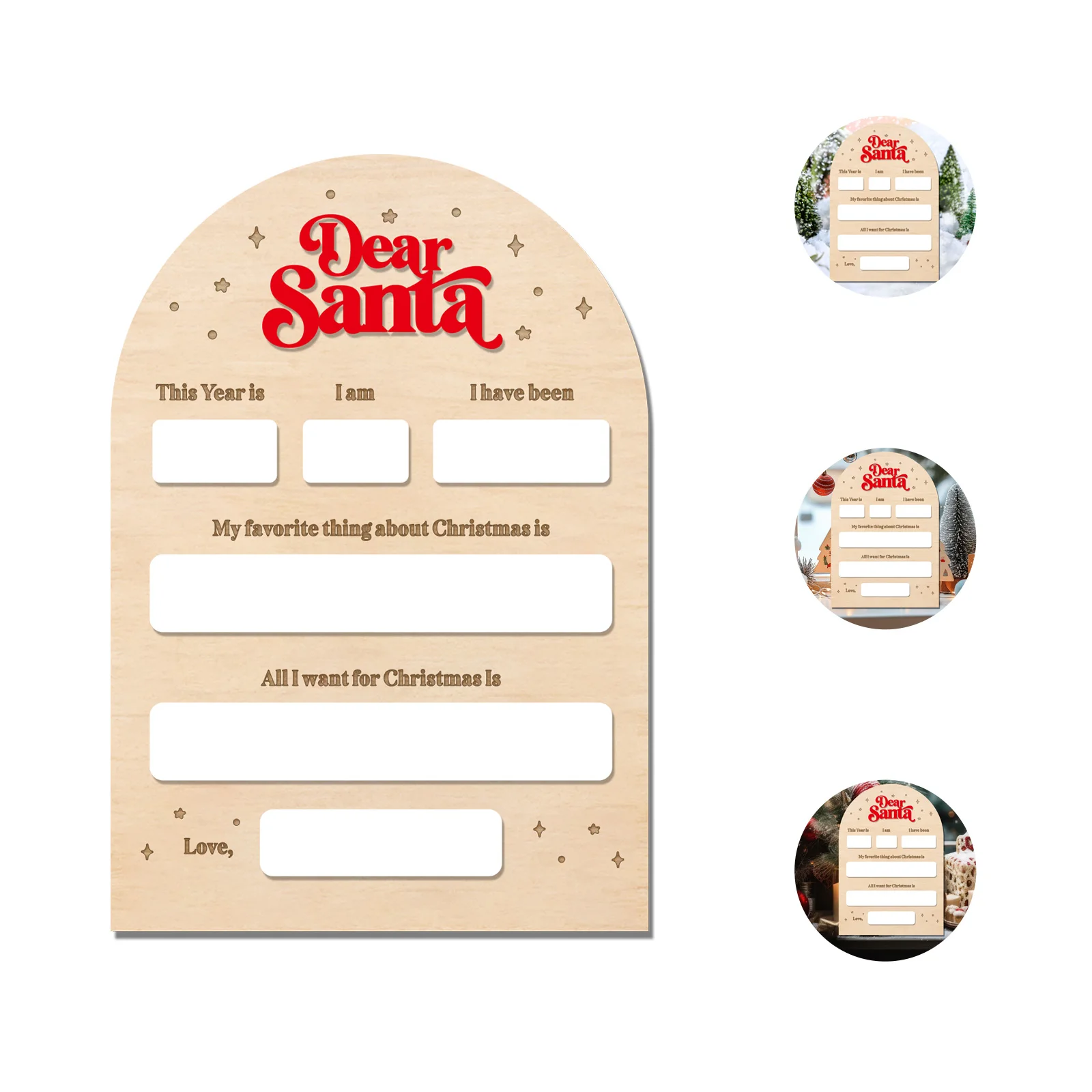 Reusable Dear Santa Wooden Wish Board - Kids Christmas Dry Erase Letter to Santa with Festive Design (18x26cm)