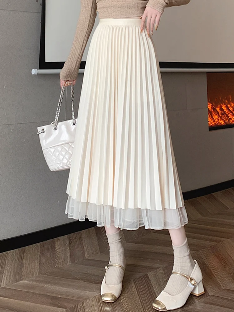 

Женская плиссированная юбка миди А-силуэта с высокой талией, повседневная, модная, для ранней весны, новинка 2026 года, для офиса, из полиэстера