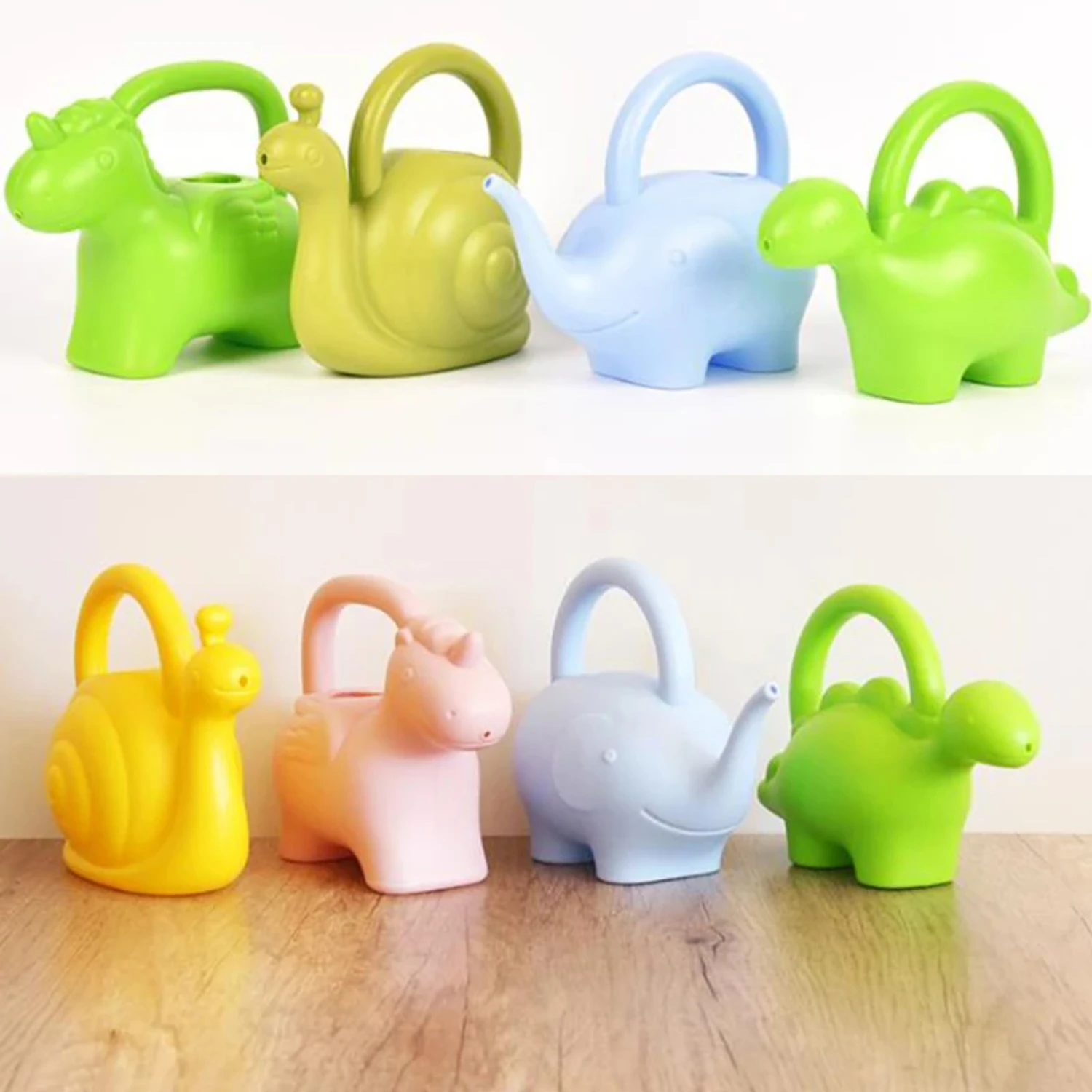 Colorful Garden Flower Watering Cans- Plastic Gardening Tools with Cartoon Animal Designs- Candy Colored Water Bottle