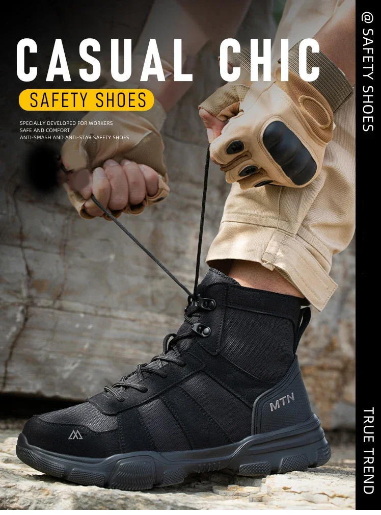 Stahlkappen-Arbeitsschuhe Unzerstörbare Sicherheitsschuhe für Männer Stoßfeste, durchtrittsichere Bergbaustiefel Modische Herren-High-Top-Stiefel Sneakers – Detail 8