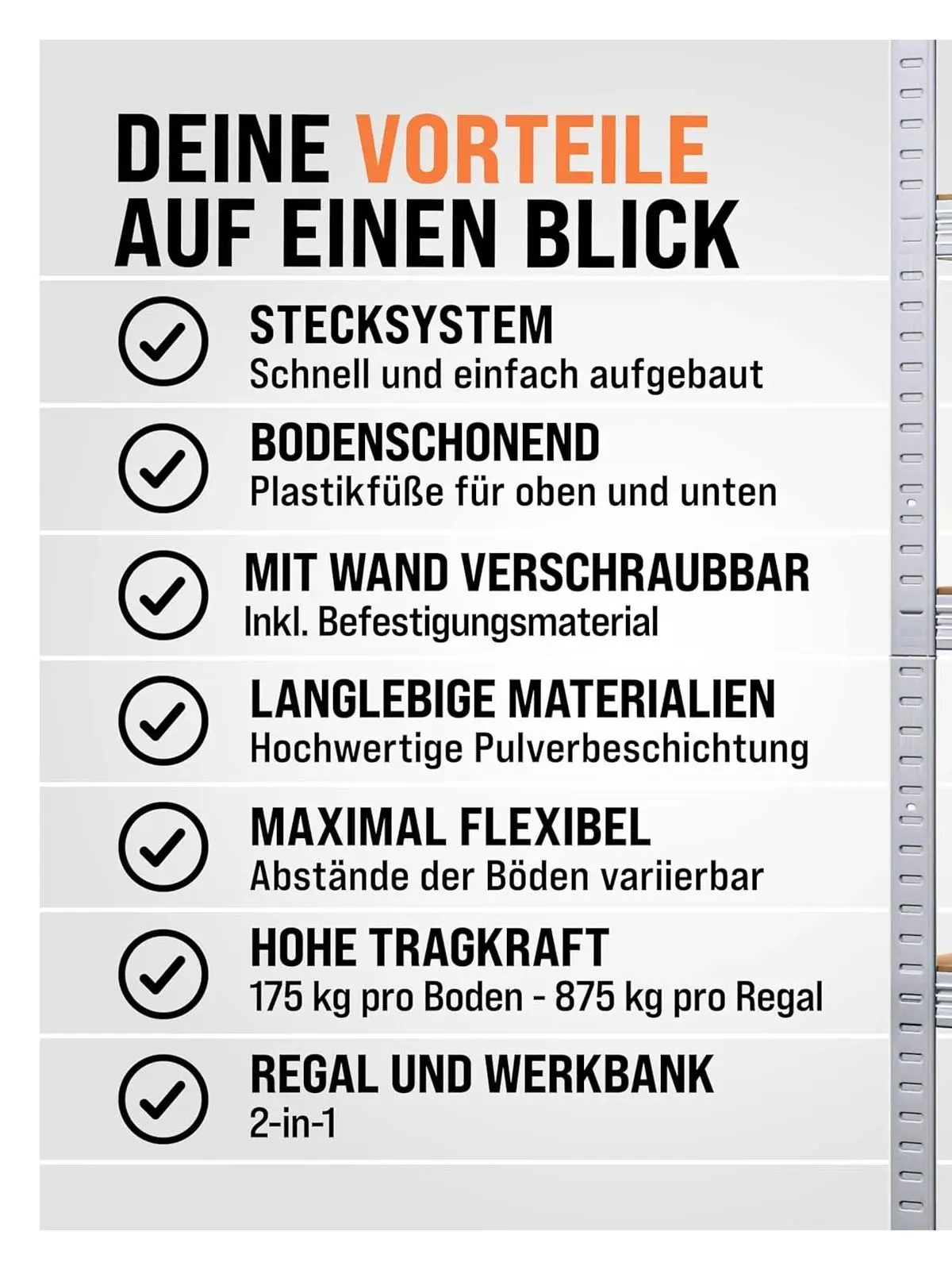 Schwerlastregal 200x100x50cm, 875 kg Traglast, 175 kg pro Ebene, 5 Böden Regal und Werkbank, Kellerregal, Lagerregal, Schwarz
