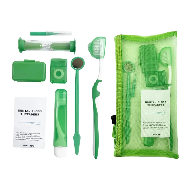 8Pcs Orthodontic Dental Care Kit, Toothbrush with Interdental Brush, Floss & Wax