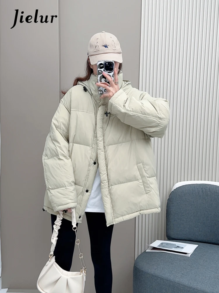 

Jielur New Korean Solid Color Fashion Parka Woman Winter Outerwear Simple Basic Parkas Women Gray Black Green Chic Women's Coat