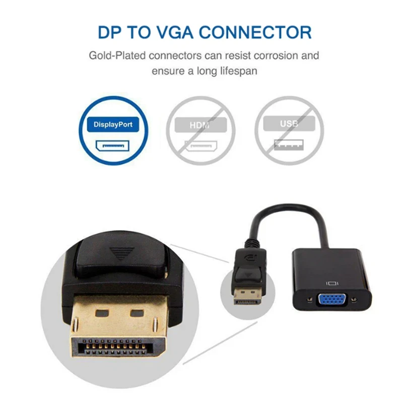 DisplayPort Display Port DP to VGA Adapter Cable For Projector DTV TV HDVD Laptop DP Male to VGA Female Converter Adapter Cable