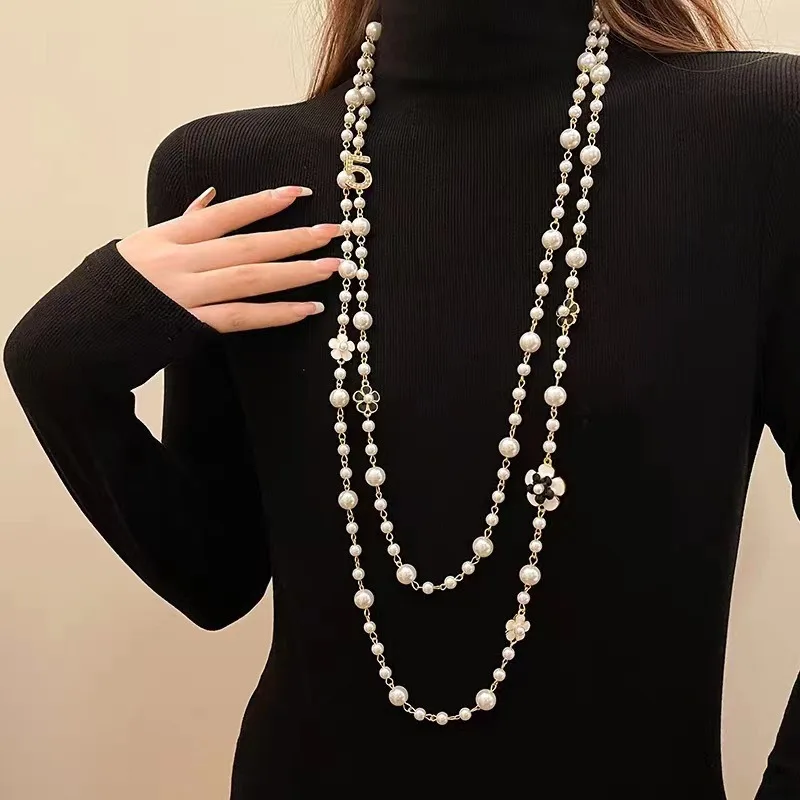 Baroque Pearl necklace Japanese and Korean style number 5 necklace Layered stacked long necklace Exaggerated handmade beaded flo