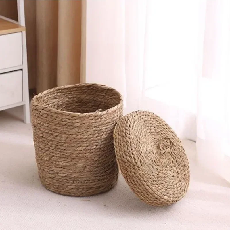 Handmade Nordic Rattan Laundry Baskets Elegant Sundries and Snacks Storage with Cover DustProof Organizer for Clothes