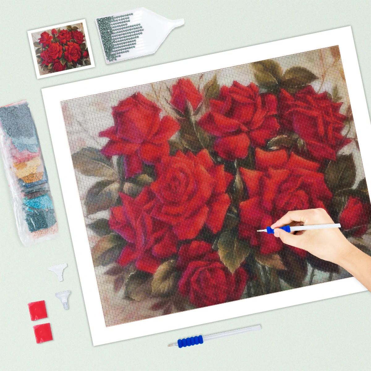 RUOPOTY Full Round/Square Diamond Painting Red Rose Needlework Diamond Flower Embroidery Handicraft Home Decoration