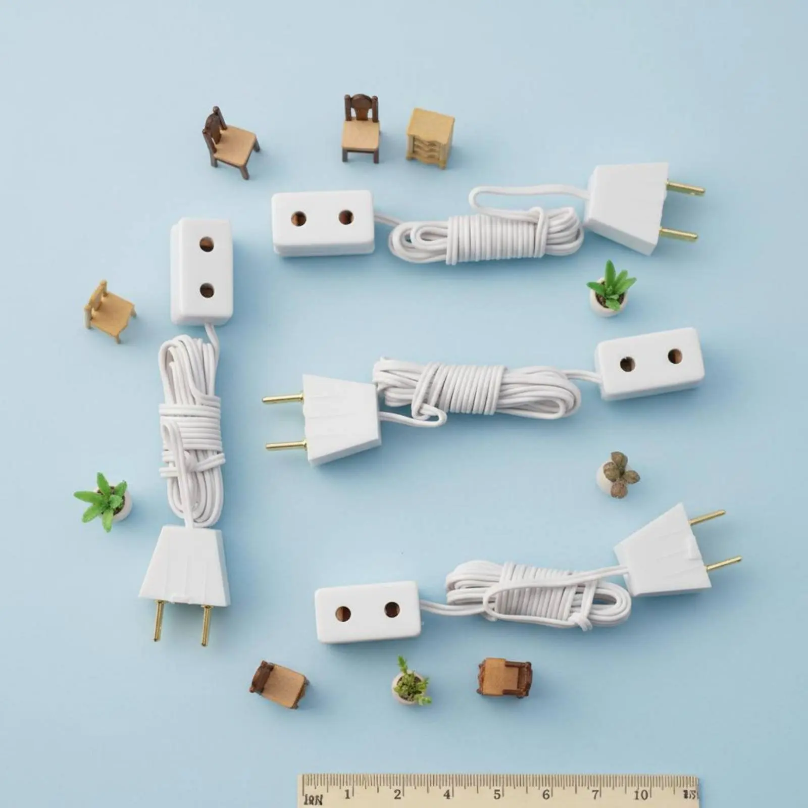 4 Pieces Dollhouse Connector Cable Easy Scene Wiring Dollhouse Lamp Power Supply Line Miniature Power Cord Metal and Plastic