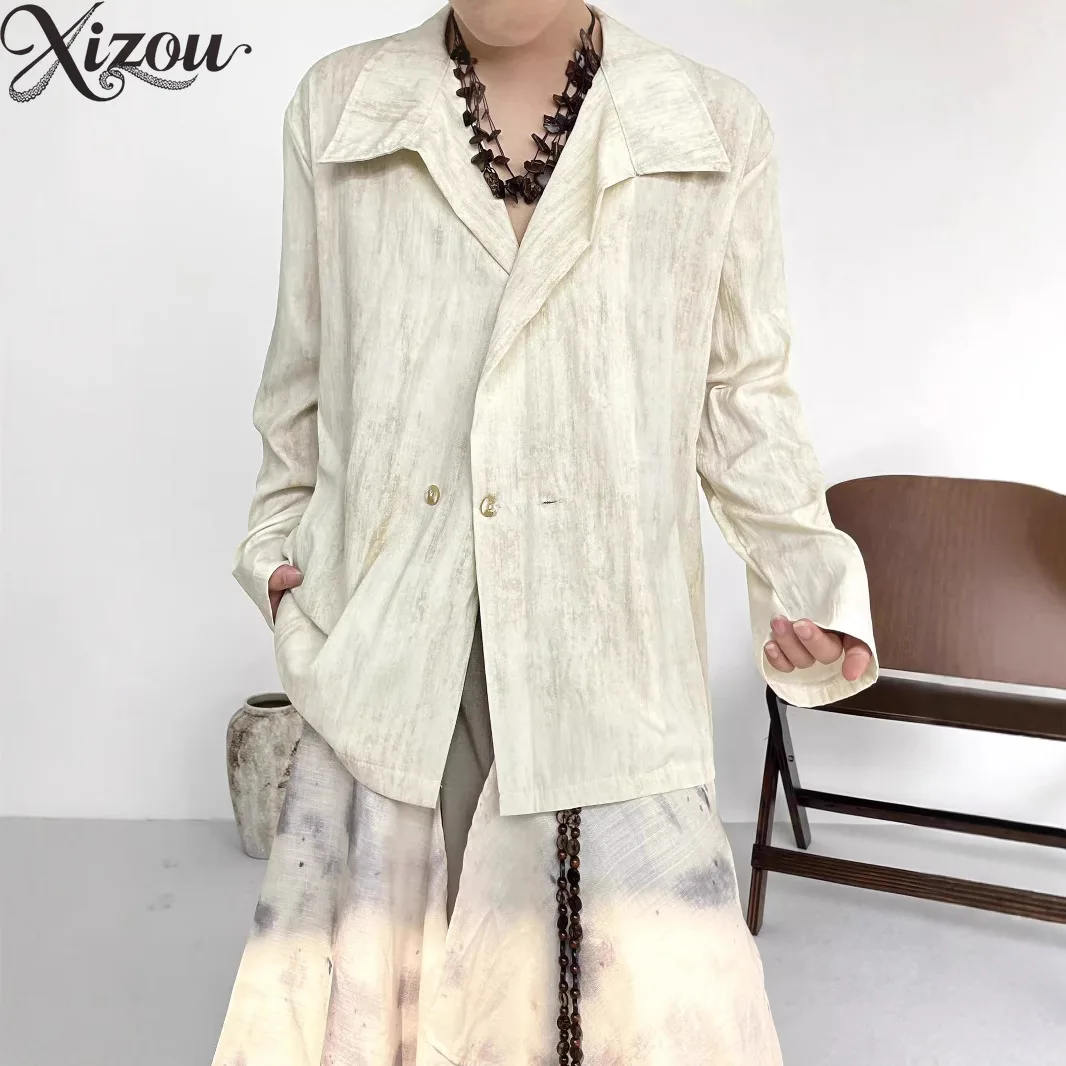 2026 Men Spring New Chinese Retro Wide Draped Collar Irregular Shirt Unisex Minimalist Niche Casual Trend Blouse Street Lapel