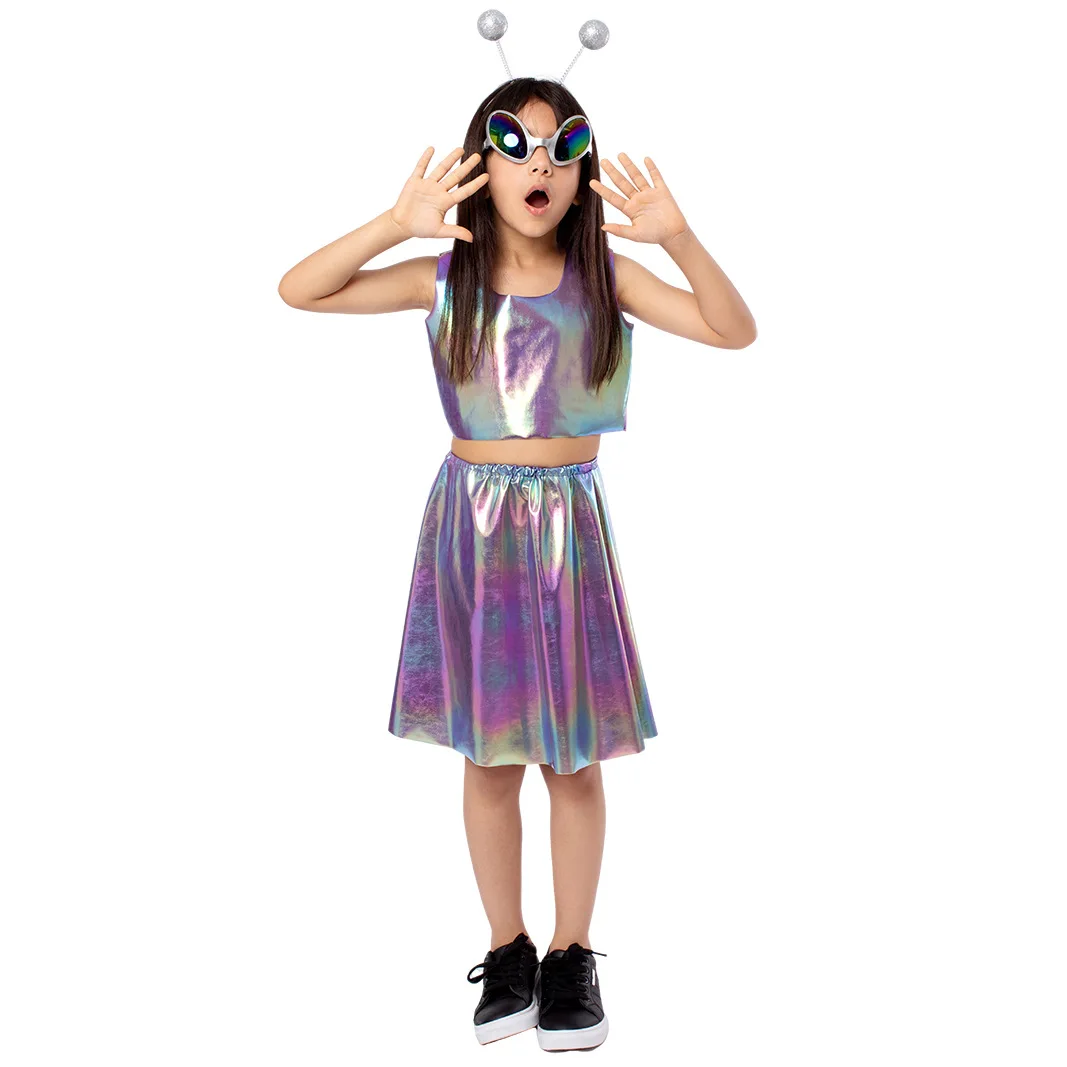 Kids Girls ET Alien Spaceship Role Play Tank Top Skirt Set Children Performance Outfit Halloween Cosplay Costumes