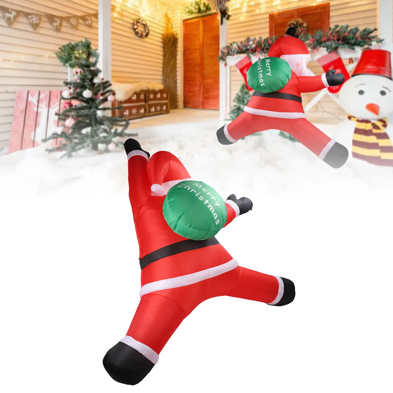 Christmas Decorations Outdoor 5.9ft Xmas Inflatable Santa Climbing Santa with Present Bag Blow Up Decorations For Yard Wall