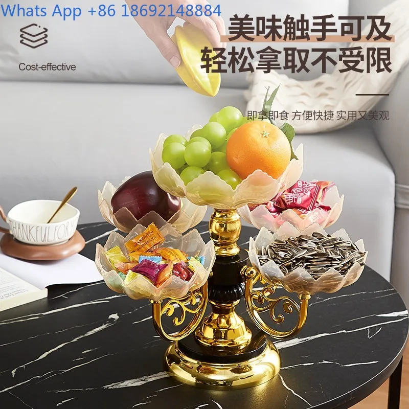 

Snack Dried Fruit Plate Home Coffee Table European Style Multi-layer Crystal Plate Light Luxury gold Style Round Plate