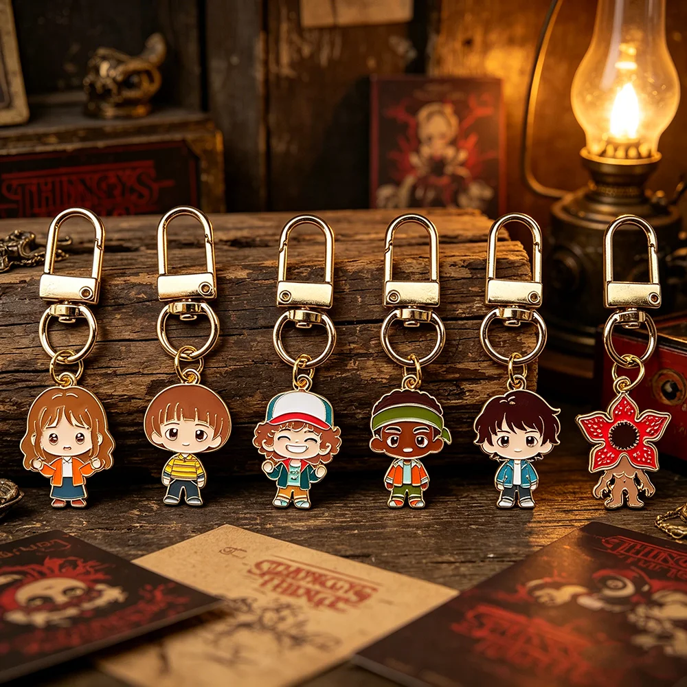6pcs Stranger Things Keychains Metal Pendant Will Byers Mike Wheeler Demogorgon Cartoon Character Cosplay Handmade Y2K Gift Set