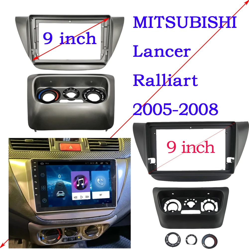 

2 Din 9 Inch Car Radio Fascias for MITSUBISHI Lancer Ralliart 2005-2008 Dashboard Frame Installation DVD Gps Mp5 Android Player