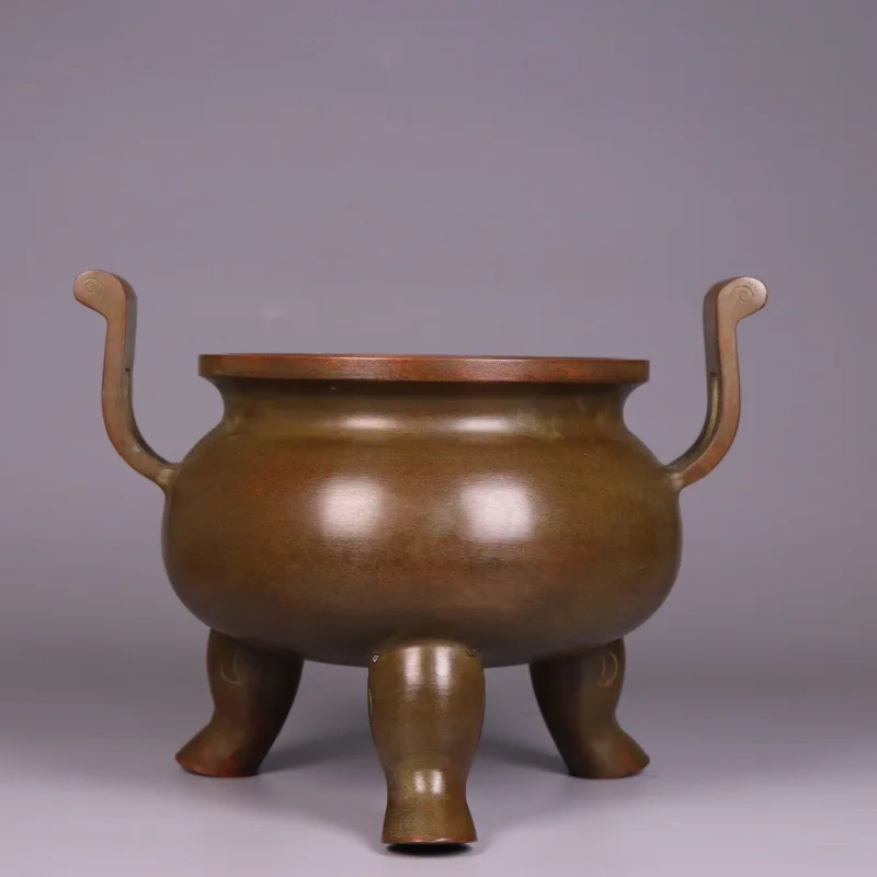 Pure Copper Large Three-Legged Incense Burner Vintage Official Hat Censer for Home Temple Buddha Worship Desktop Ornament