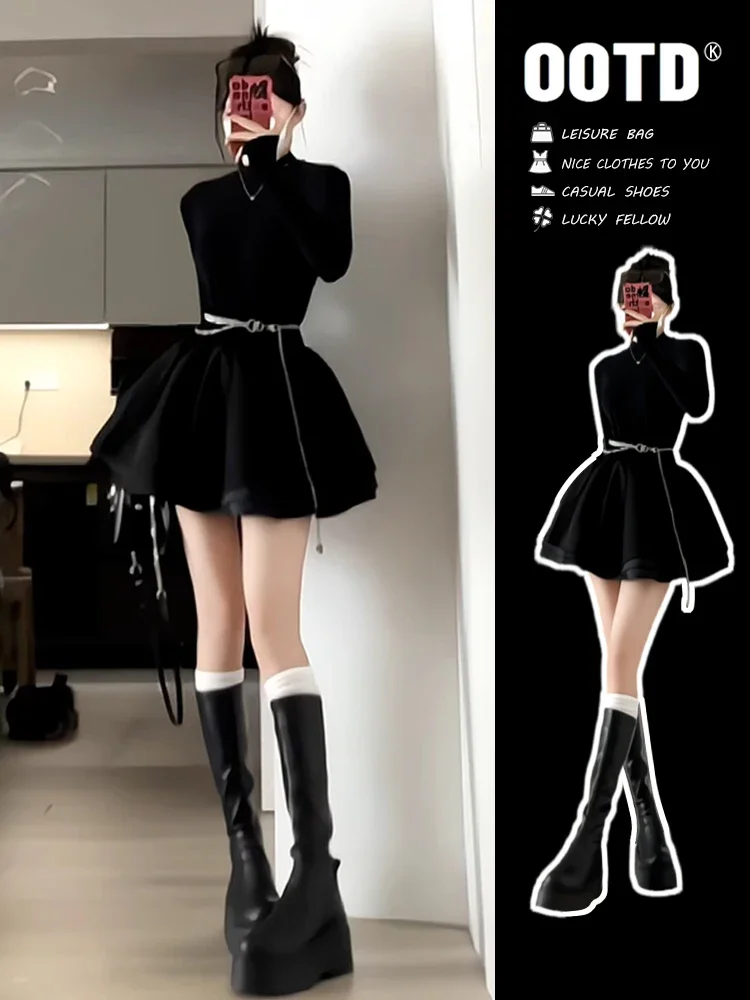 

2024 Early Autumn New Elegant French Style Advanced Black Dress Women Unique High-end Fashionable Interior Wear Female's Dress