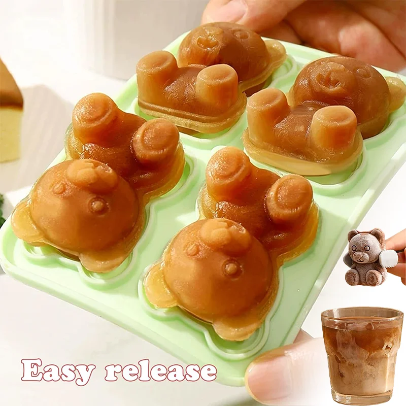Silicone Teddy Bear Ice Cube Tray Cute Bear Mold Splash Proof Easy To Fall Off with Container for Freezer Summer Kitchen Tool