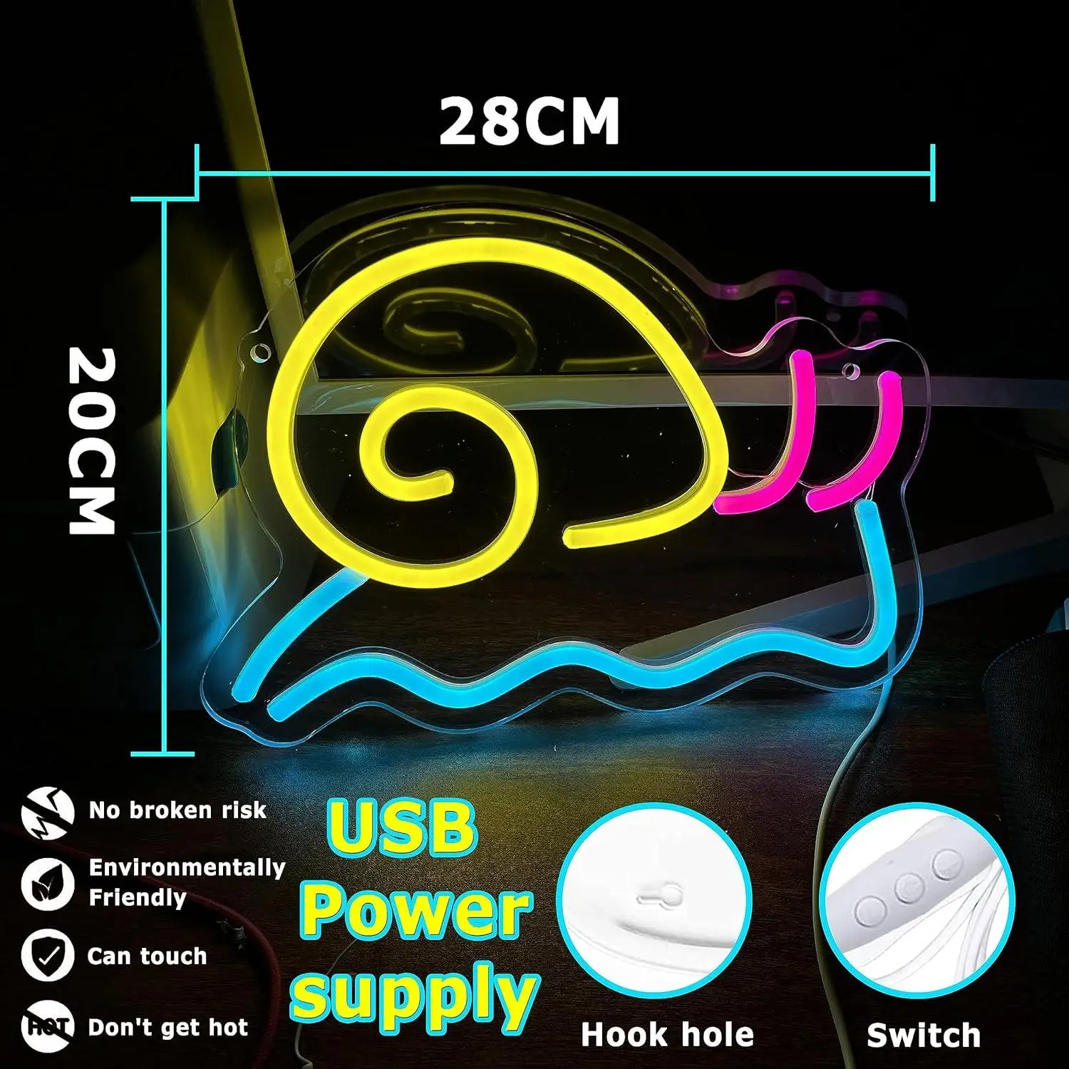Cute Snail Neon Sign Animal USB Dimmable LED Light for Bedroom Game Room Party Aesthetic Wall Decor Gifts For Kids Night Light
