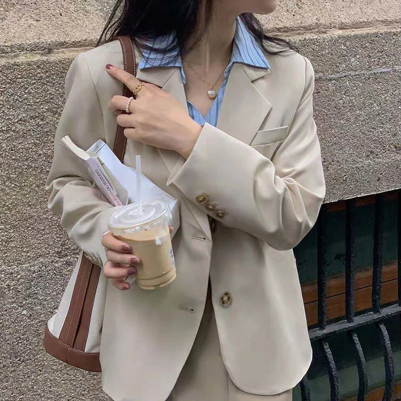Autumn New Long Sleeve Blazer for Women 2024 All Match Solid Color Single-Breasted Outwear Woman Korean Style Office Suit Jacket