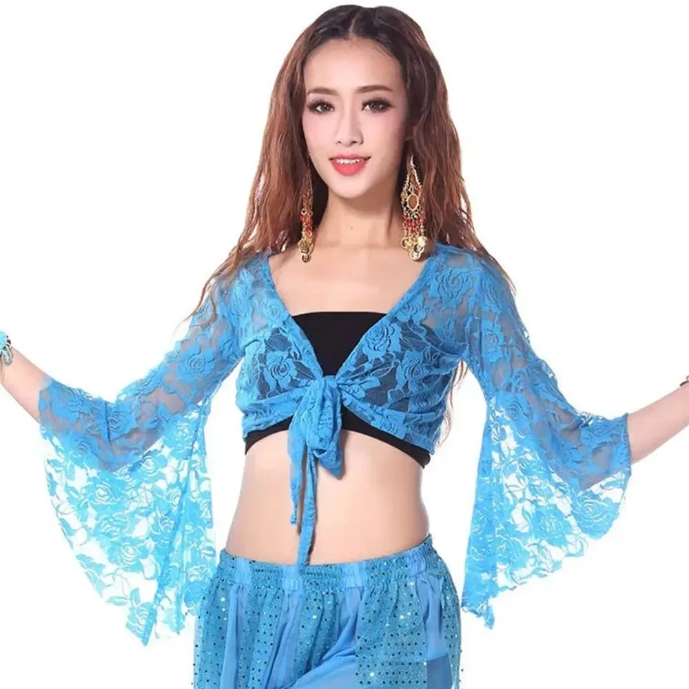 Women\'s Belly Dance Top  Short Cardigan Lace Long Sleeve Shrug Lace-up Shirt Gymnastics Cover Up Cardigan Wraps