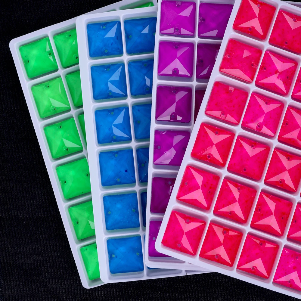 VC Neon Fluorescent Square Sew on Rhinestone Square Sewing Diamond Glass Diamond Flatback DIY Accessories Wedding